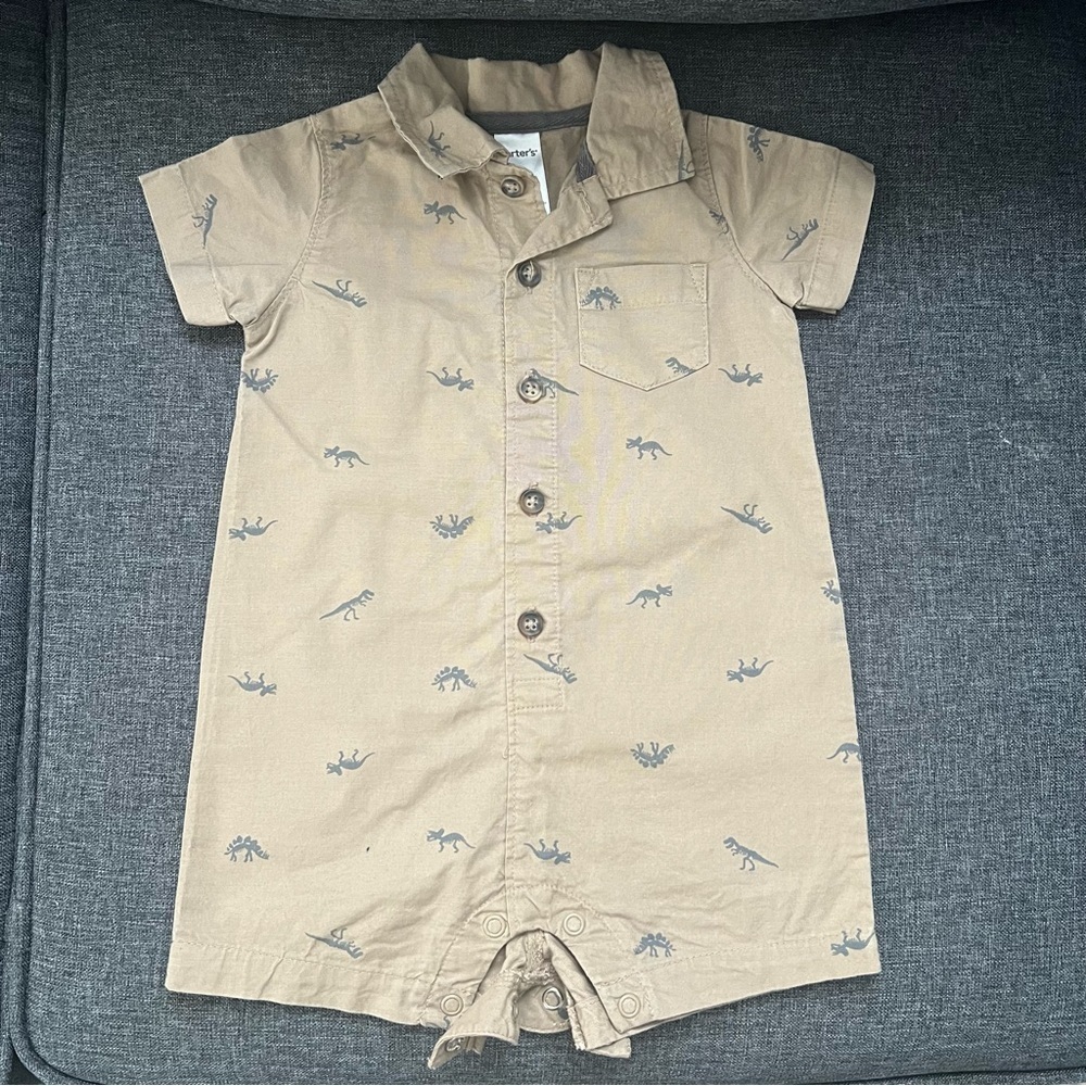 Carter's Beige Dinosaur Print Romper